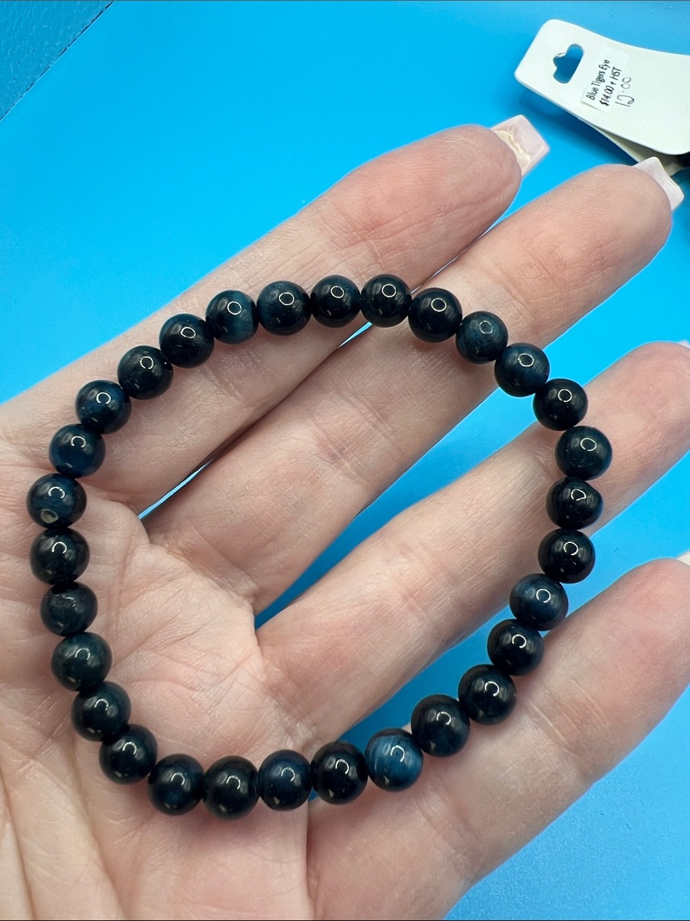 Beaded Stretch Bracelet -  Blue Tigers Eye  Natural Stone 4mm